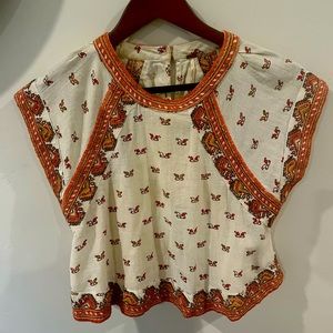 Cute red print linen shirt Free People!!! XS Boho Top